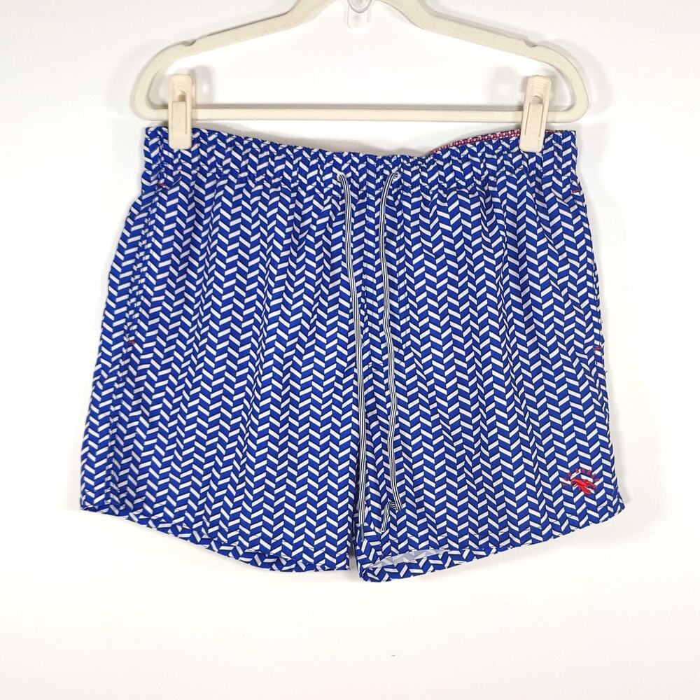 Ted Baker Blue and White Geometric Swim Trunks